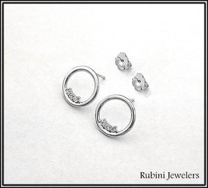 14Kt White Gold  Circle with Diamonds Post Earrings at Rubini Jewelers.