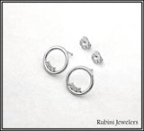 14Kt White Gold  Circle with Diamonds Post Earrings at Rubini Jewelers.