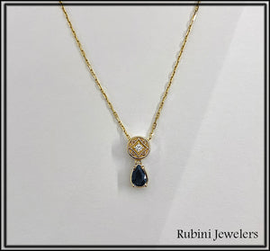14Kt Gold Antique Reproduction Diamond and Sapphire Necklace by Rubini Jewelers
