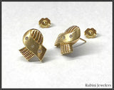 14Kt Yellow Gold Ribbed and Brushed Design Post Earrings with Diamonds at Rubini Jewelers