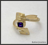 14kt Gold Amethyst and Diamonds Bypass Oars Rowing Ring by Rubini Jewelers