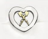 14Kt Gold Crossed Oars in Sterling Silver Heart Rowing Ring by Rubini Jewelers