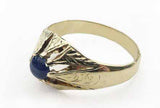 14Kt Gold Hand Engraved Ring with Cabochon Sapphire at Rubini Jewelers