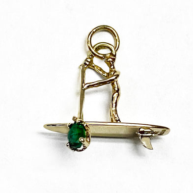 14Kt Gold 3D SUP Paddler with Emerald Pendant by Rubini Jewelers