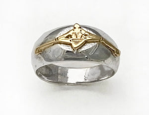 14Kt Gold Single Sculler on Domed Silver Ring by Rubini Jewelers