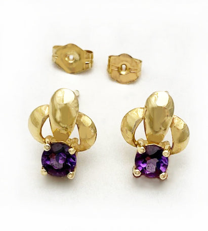 14Kt Gold and Amethyst Triad Design Post Earrings at Rubini Jewelers