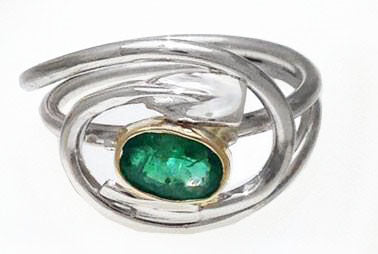 14Kt Yellow Gold, Sterling Silver & Emerald Rowing 