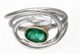 14Kt Yellow Gold, Sterling Silver & Emerald Rowing "LOVE" Ring by Rubini Jewelers