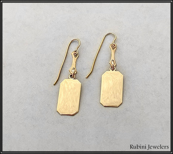14kt Gold Flat Rectangles Dangle Earrings at Rubini Jewelers