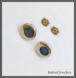 14Kt Gold Domed Circle with Doublet Opal Earrings at Rubini Jewelers