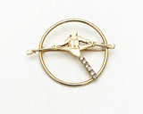 14Kt Gold Rowing Single Scull in open Circle Brooch with CZs by Rubini Jewelers
