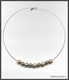 18Kt Gold Wire Adjustable Choker with 14Kt Gold Beads and Pearl Necklace at Rubini Jewelers