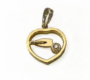 18Kt Gold Heart and Diamond with 14Kt Gold Rowing Tulip Blade Pendant by Rubini Jewelers