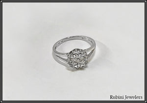 18Kt White Gold 1/2ct Diamond Cluster Ring at Rubini Jewelers