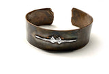 Pair Rowing Boat in Sterling Silver on Copper Cuff Bracelet by Rubini Jewelers