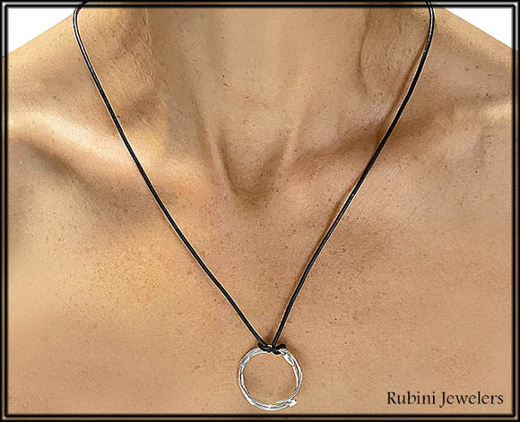4 Oar Swirl on Adjustable Leather Cord Necklace, by Rubini Jewelers