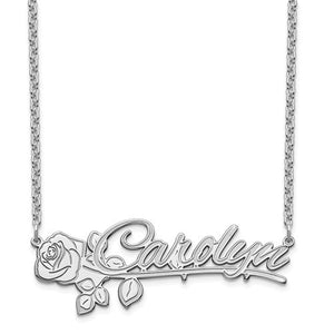 Personalized Name and Rose Necklace- Sterling Silver