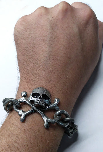Pewter Skull Cross Bones Link Bracelet – Rubini
