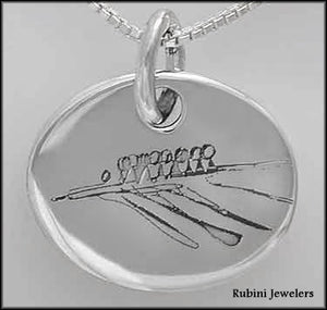 Abstract Eight Boat (8+) Design #2 Laser Engraved on Sterling Silver Oval Pendant, by Rubini Jewelers