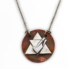 Silver Aether Symbol and Rowing Blade on Copper Disc Necklace by Rubini Jewelers