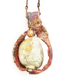 Ancient Drusy Quartz Shell Handmade Copper Pendant by Rubini Jewelers, back view
