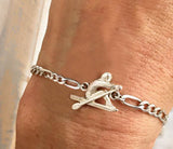 3D Side View Single Scull with Chain Link Rowing Bracelet by Rubini Jewelers