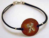 Copper Disc Silver Crossed Oar Leather Rowing Bracelet by Rubini Jewelers