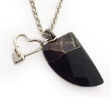 Black Stone and Silver Rowing Heart Necklace by Rubini Jewelers