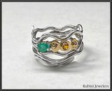 Bohemian Rowing Ring with Emerald and Citrine in 14Kt Gold and Silver