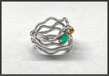 Bohemian Rowing Ring with Emerald and Citrine in 14Kt Gold and Silver