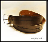 Brown Top Grain Leather Belt Engraved with Oars by Rubini Jewelers
