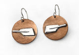 Brushed Copper Disk Dangle Earrings with Sterling Silver Rowing Hatchet Oars by Rubini Jewelers