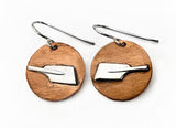 Brushed Copper Disk Dangle Earrings with Sterling Silver Rowing Hatchet Oars by Rubini Jewelers