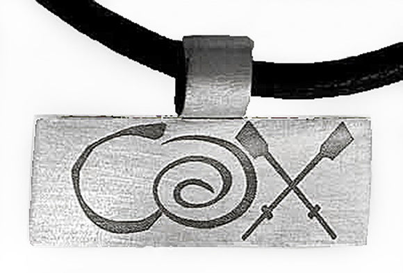 COX Engraved on Rectangle with Leather Cord by Rubini Jewelers