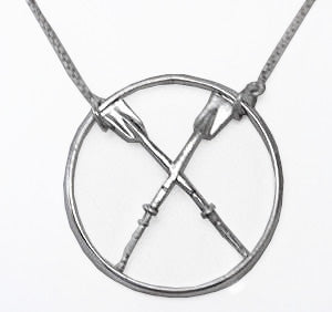 Necklace: lg. circle with rowing crossed oars on box chain by Rubini Jewelers