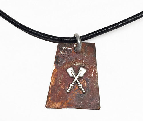 Copper with Silver Petite Crossed Oars Pendant by Rubini Jewelers