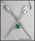 Sterling Silver Crossed Oars with Emerald Necklace by Rubini Jewelers