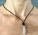Quartz Crystal with Silver Rowing Oar Wrap Pendant by Rubini Jewelers