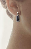 Lapis Lazuli Inlaid Silver Rectangles on Ball Dangle Earrings by Rubini Jewelers