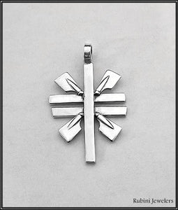 Sterling Silver Double Cross with 4 Rowing Blades Pendant by Rubini Jewelers