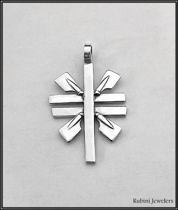 Sterling Silver Double Cross with 4 Rowing Blades Pendant by Rubini Jewelers