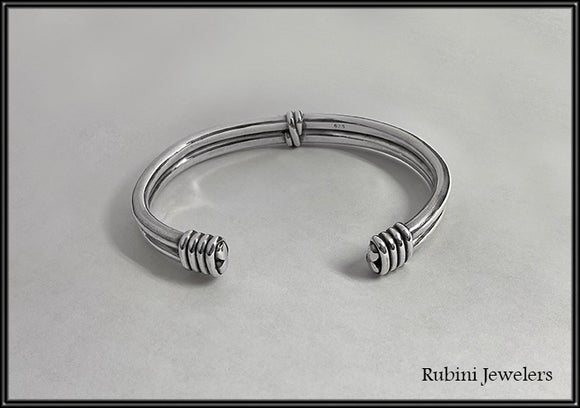 Silver Double Cuff with Wrapped Ends Bracelet