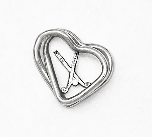 Double Layered Heart w/ Small Crossed Field Hockey Sticks Pendant by Rubini Jewelers