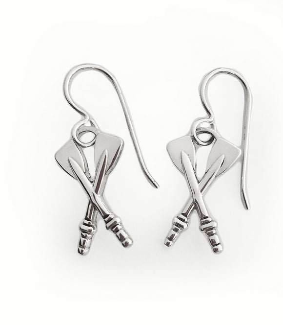 Medium Crossed Oars Dangle Rowing Earrings Made by Rubini Jewelers.