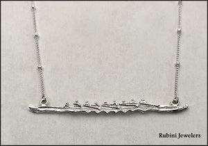 Eight Oar Rowing Boat on Buoy Line Chain with Diamond Bowball Necklace by Rubini Jewelers
