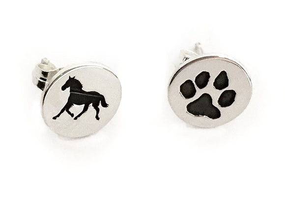 Equine Canine Silver Disc Earrings