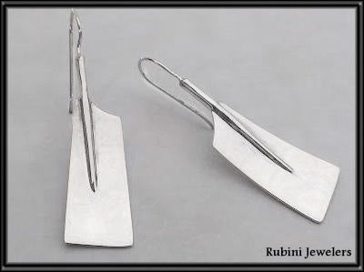 Extra Long Rowing Hatchet Blades Wire Earrings by Rubini Jewelers