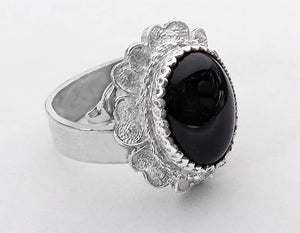 Floral Filigree Onyx Ring, by Rubini Jewelers