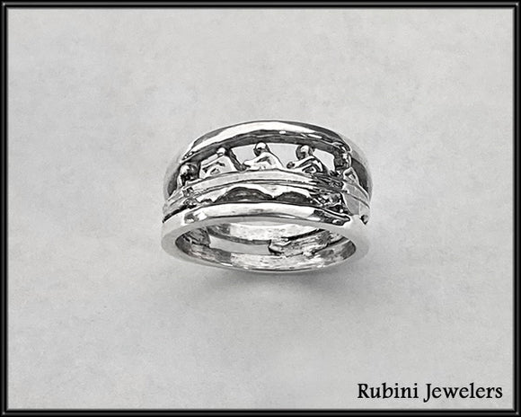 Four Oar with Coxswain Rowing Boat with Rims Ring by Rubini Jewelers