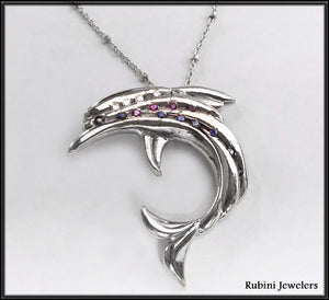 Gold Diamond Amethyst & Sapphire Dolphin Pendant at Rubini Jewelers